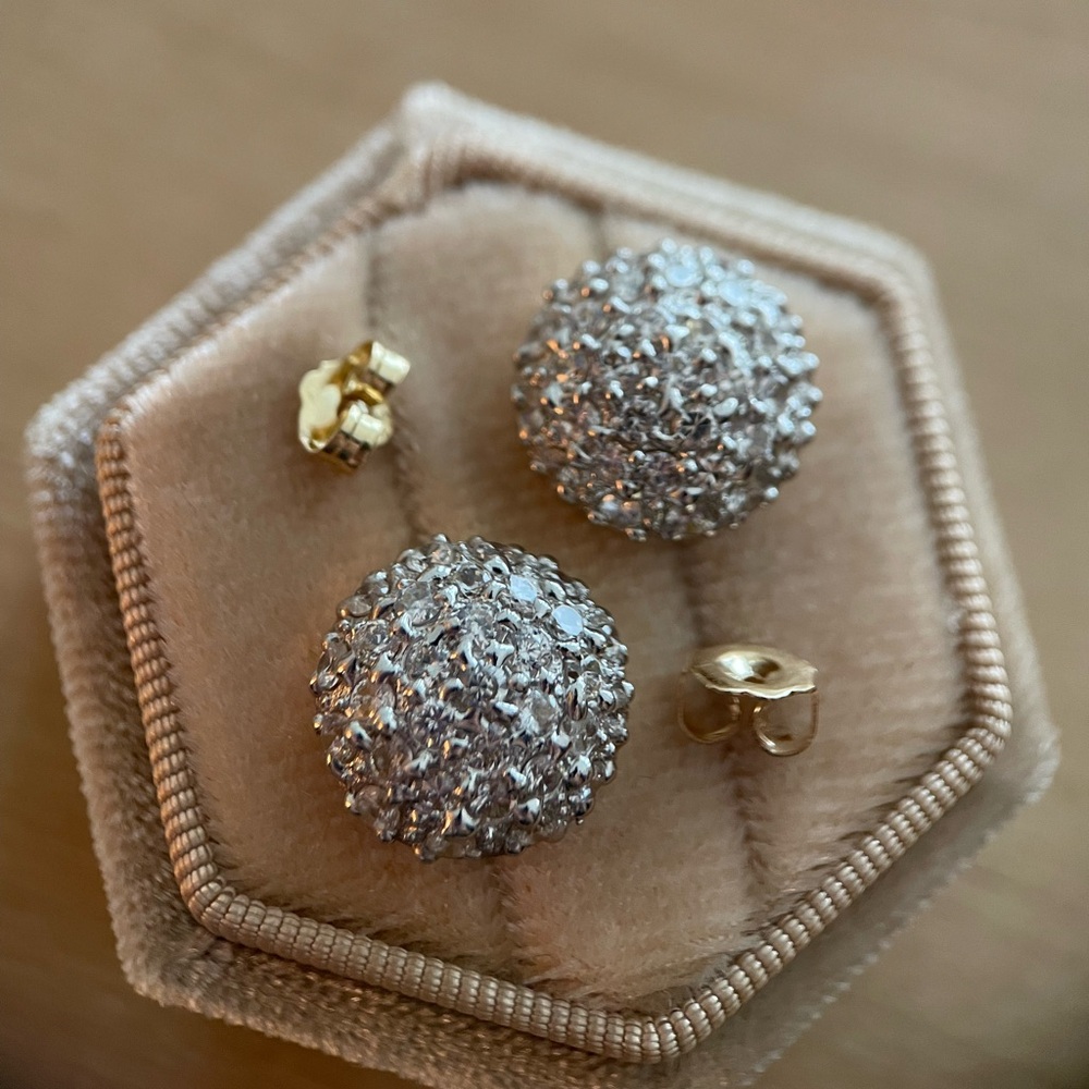 HUGE vintage/antique 14k solid gold bombe pave cluster stud button earrings - Picture 7 of 13